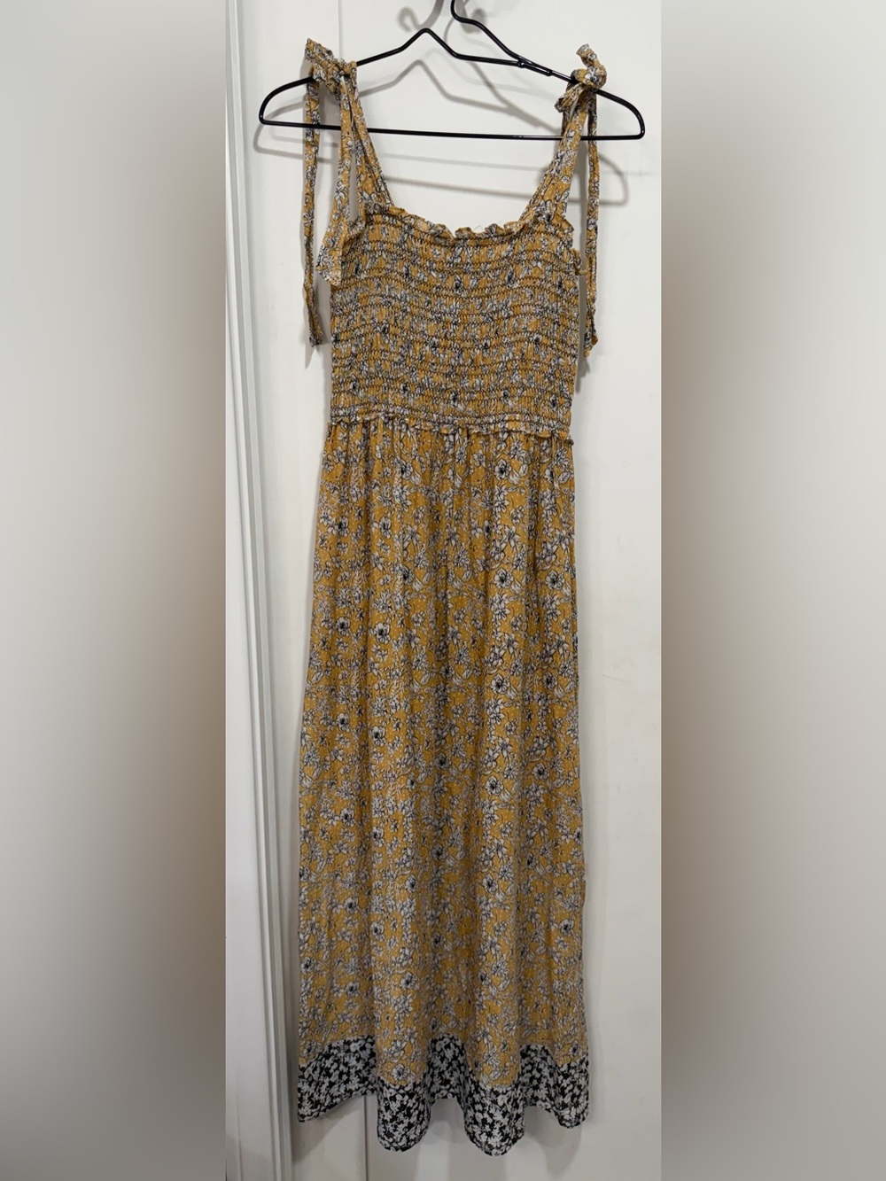 Max Studio Yellow Floral Smocked Maxi Skirt with Contrast Hem